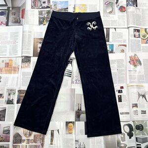 Juicy Couture navy blue wide leg low-rise velour track pants size M